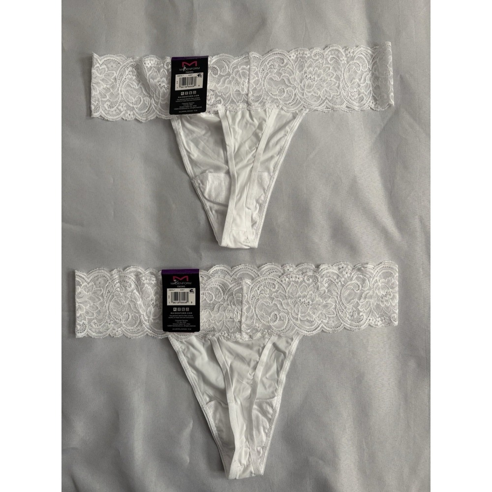 NEW Maidenform Luxurious Lace Thong 2xlarge White DMESLT 2 Pair Maidenform Thong - Picture 5 of 6